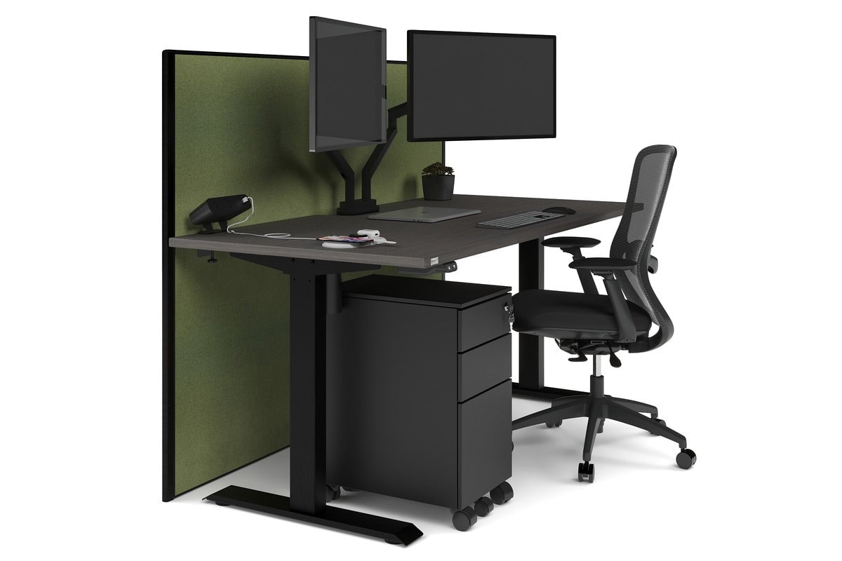 Just Right Height Adjustable Desk [1200L x 800W with Cable Scallop] Jasonl black leg dark oak green moss (1200H x 1200W)