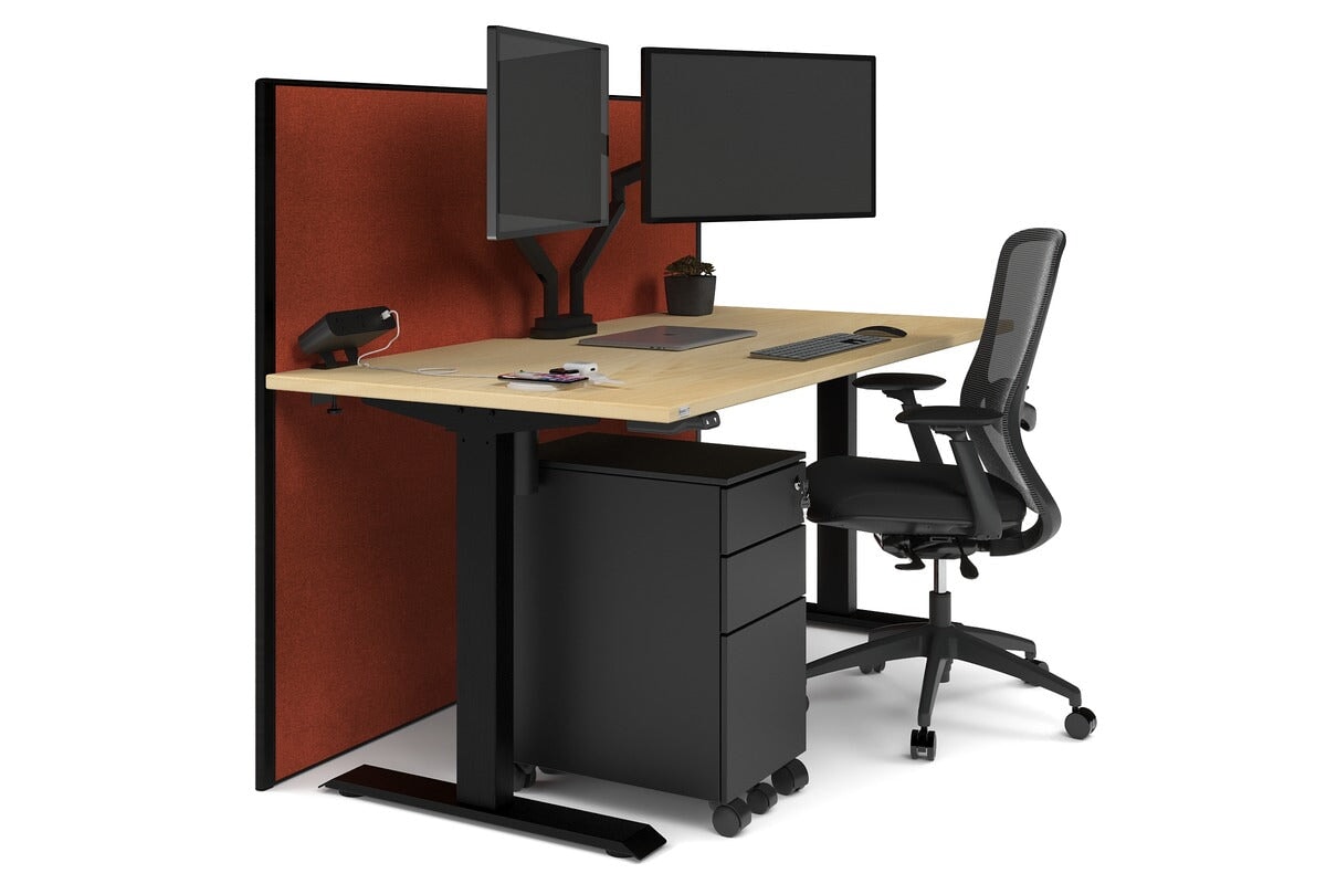 Just Right Height Adjustable Desk [1200L x 800W with Cable Scallop] Jasonl black leg maple orange squash (1200H x 1200W)