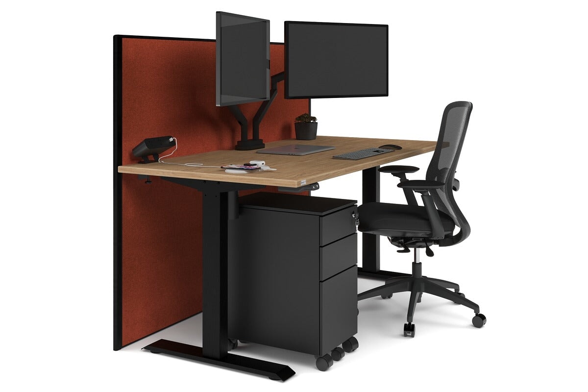 Just Right Height Adjustable Desk [1200L x 800W with Cable Scallop] Jasonl black leg salvage oak orange squash (1200H x 1200W)