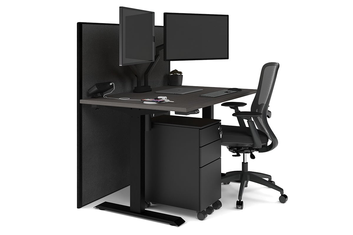 Just Right Height Adjustable Desk [1200L x 800W with Cable Scallop] Jasonl black leg dark oak moody charchoal (1200H x 1200W)