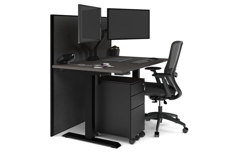 Just Right Height Adjustable Desk [1200L x 800W with Cable Scallop] Jasonl black leg dark oak moody charchoal (1200H x 1200W)