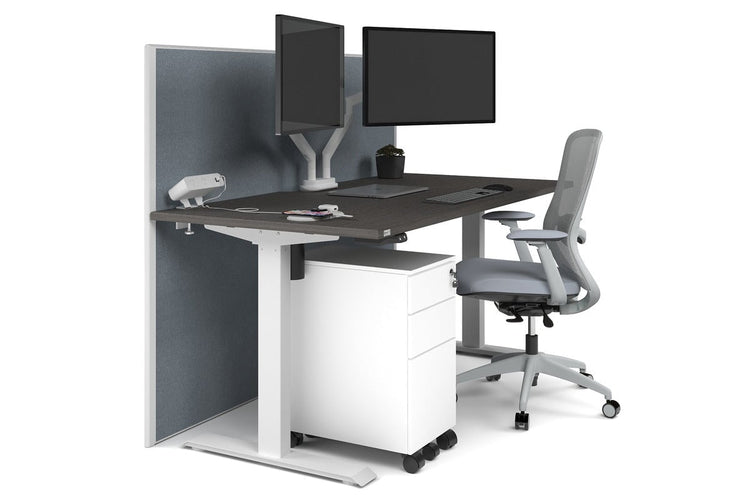 Just Right Height Adjustable Desk [1200L x 800W with Cable Scallop] Jasonl white leg dark oak cool grey (1200H x 1200W)