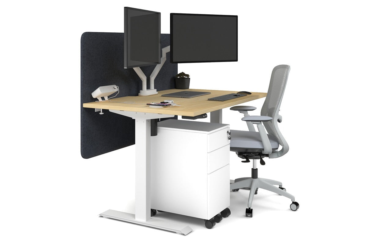 Just Right Height Adjustable Desk [1200L x 800W with Cable Scallop] Jasonl white leg maple dark grey echo panel (820H x 1200W)