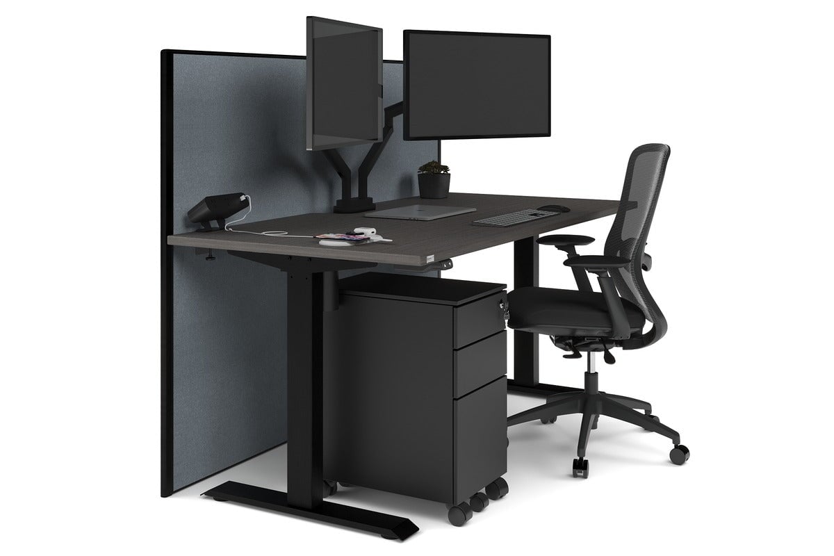 Just Right Height Adjustable Desk [1200L x 800W with Cable Scallop] Jasonl black leg dark oak cool grey (1200H x 1200W)
