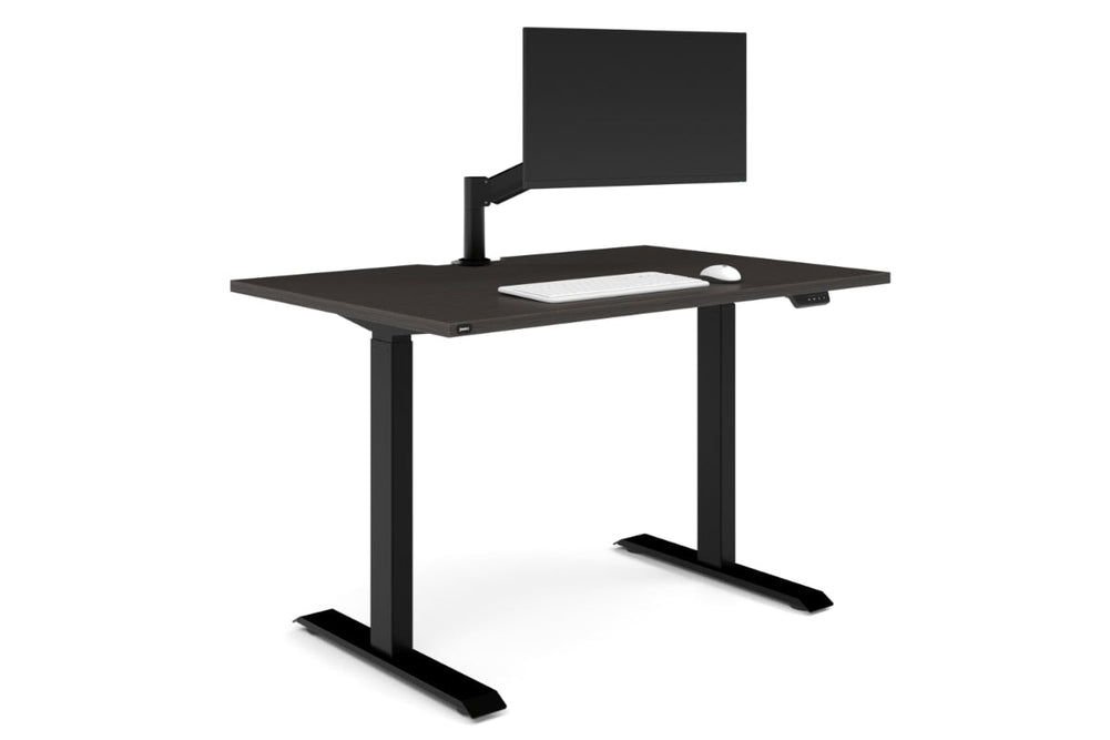 Just Right Height Adjustable Desk [1200L x 800W with Cable Scallop]-black leg dark oak none