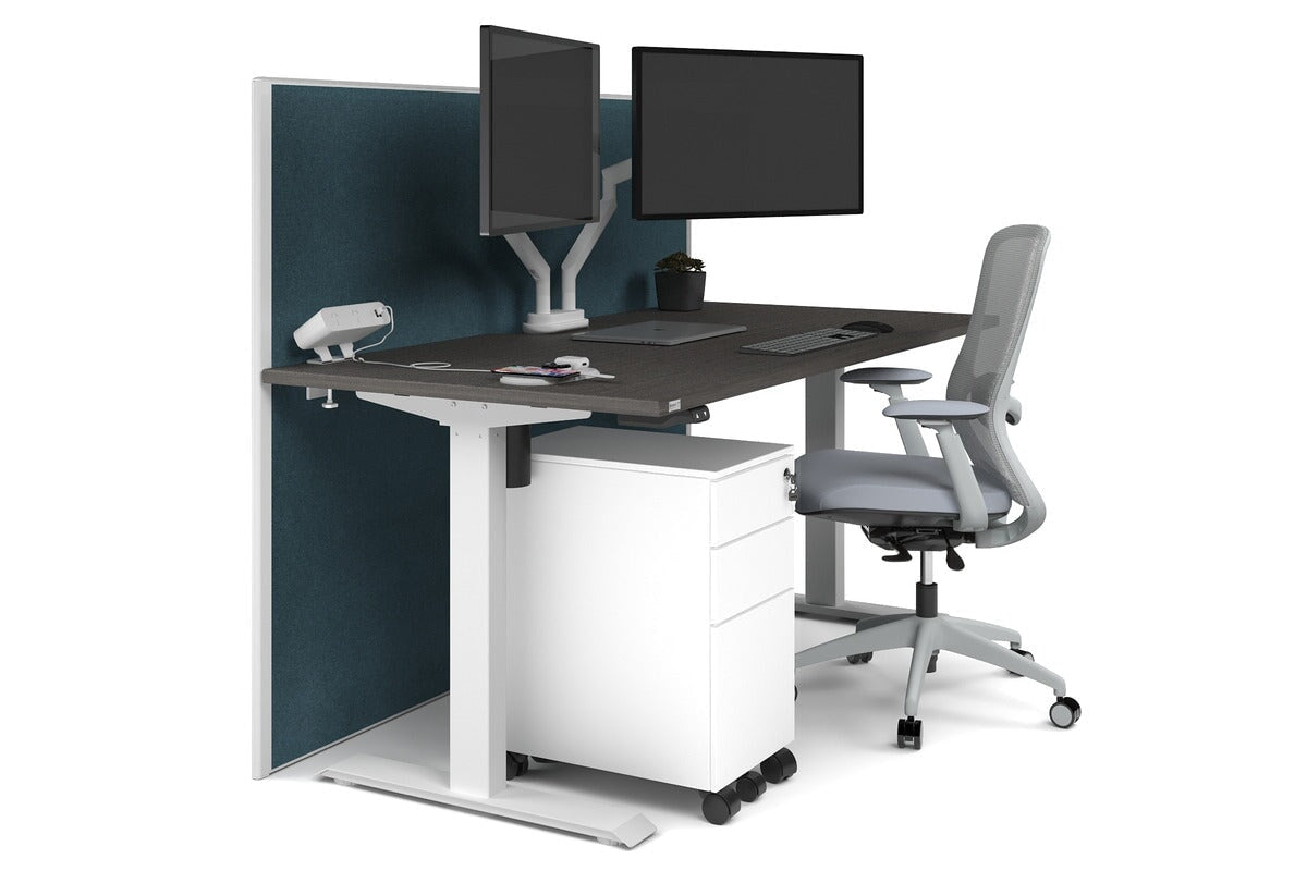 Just Right Height Adjustable Desk [1200L x 800W with Cable Scallop] Jasonl white leg dark oak deep blue (1200H x 1200W)