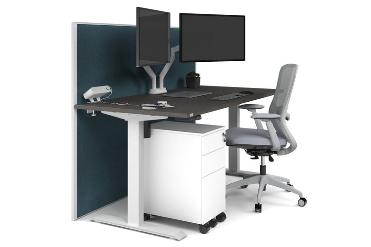 Just Right Height Adjustable Desk [1200L x 800W with Cable Scallop] Jasonl white leg dark oak deep blue (1200H x 1200W)