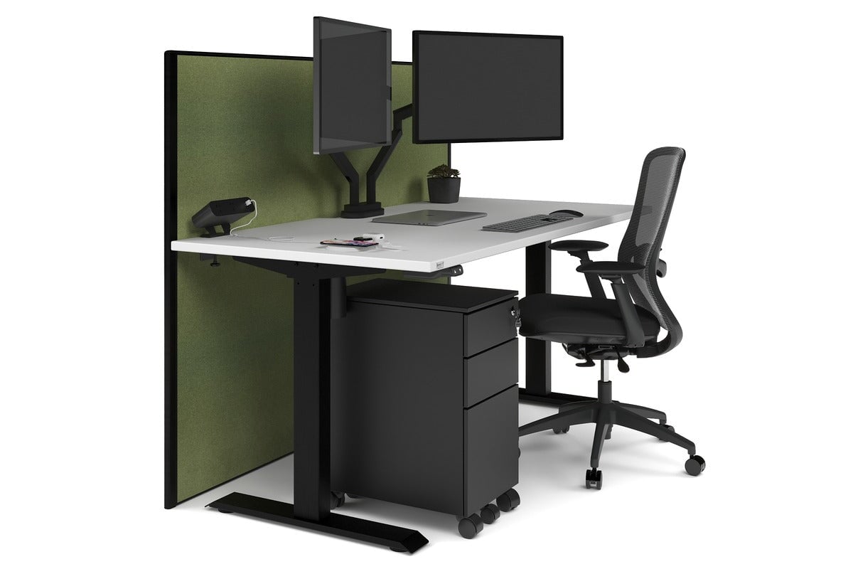 Just Right Height Adjustable Desk [1200L x 800W with Cable Scallop] Jasonl black leg white green moss (1200H x 1200W)