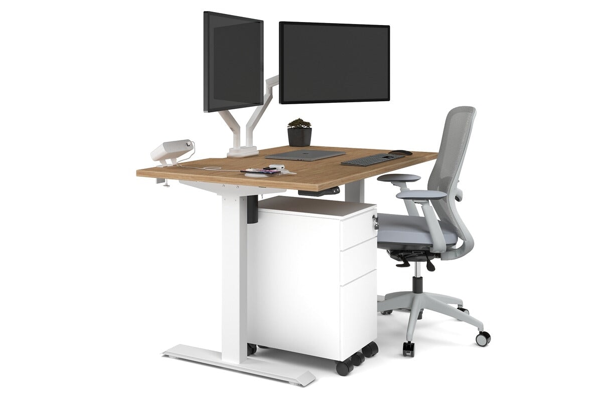 Just Right Height Adjustable Desk [1200L x 800W with Cable Scallop] Jasonl white leg salvage oak none
