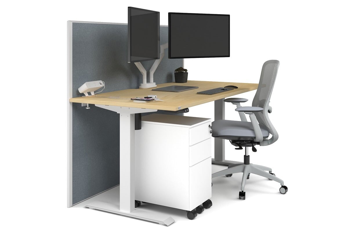 Just Right Height Adjustable Desk [1200L x 800W with Cable Scallop] Jasonl white leg maple cool grey (1200H x 1200W)