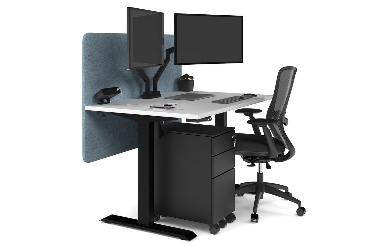 Just Right Height Adjustable Desk [1200L x 800W with Cable Scallop] Jasonl black leg white blue echo panel (820H x 1200W)