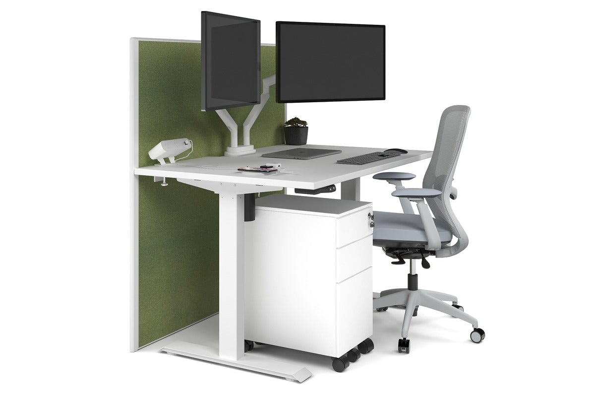 Just Right Height Adjustable Desk [1200L x 800W with Cable Scallop] Jasonl white leg white green moss (1200H x 1200W)