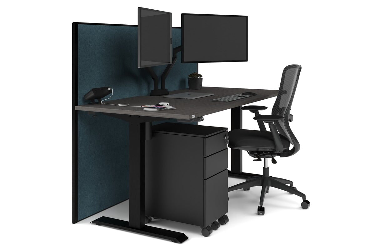 Just Right Height Adjustable Desk [1200L x 800W with Cable Scallop] Jasonl black leg dark oak deep blue (1200H x 1200W)