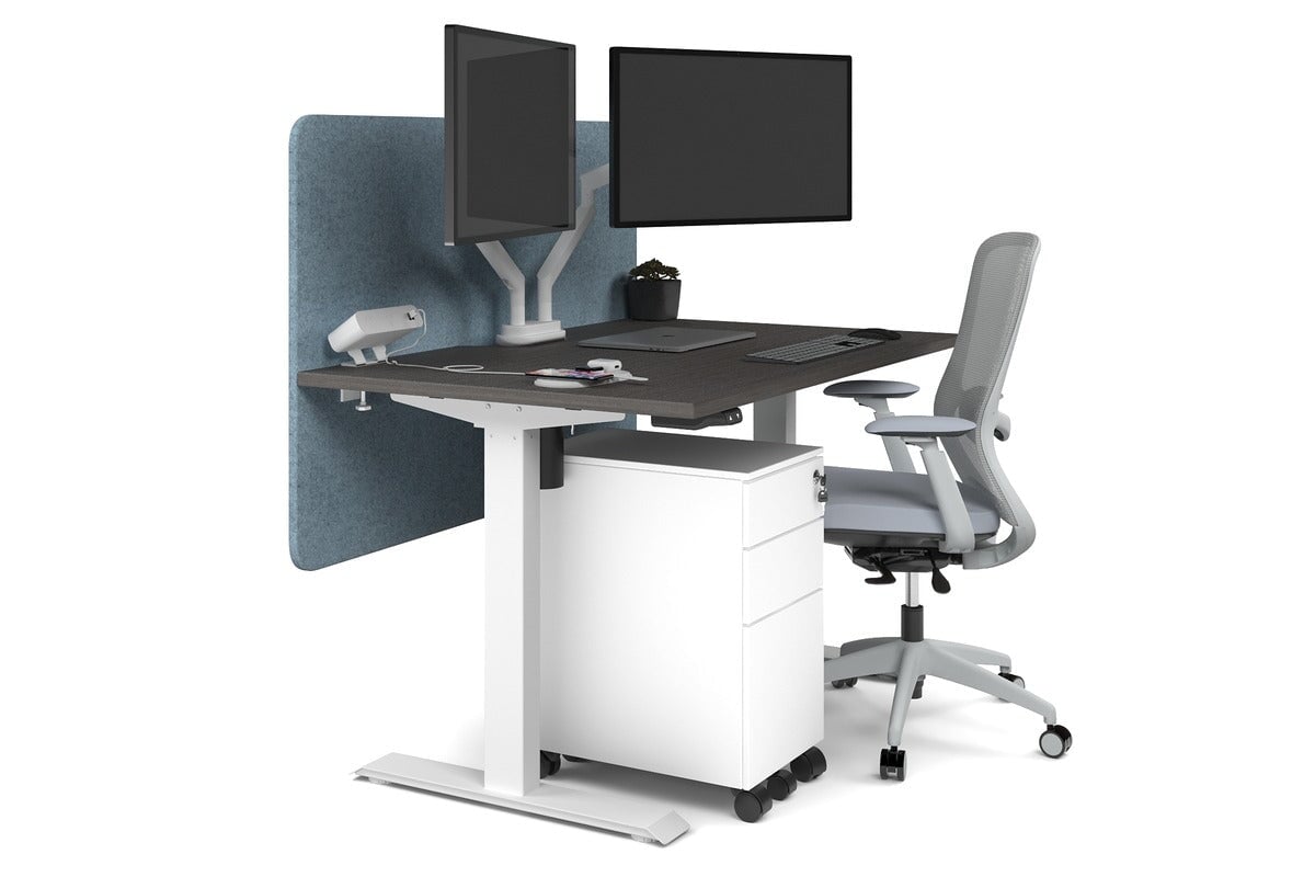 Just Right Height Adjustable Desk [1200L x 800W with Cable Scallop] Jasonl white leg dark oak blue echo panel (820H x 1200W)