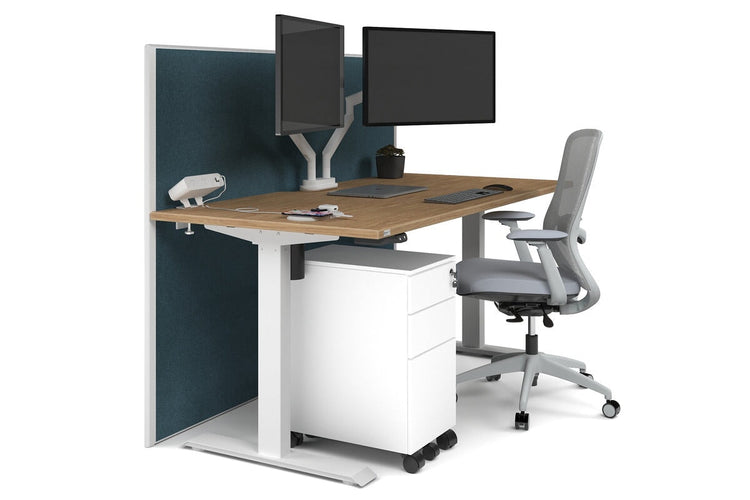 Just Right Height Adjustable Desk [1200L x 800W with Cable Scallop] Jasonl white leg salvage oak deep blue (1200H x 1200W)
