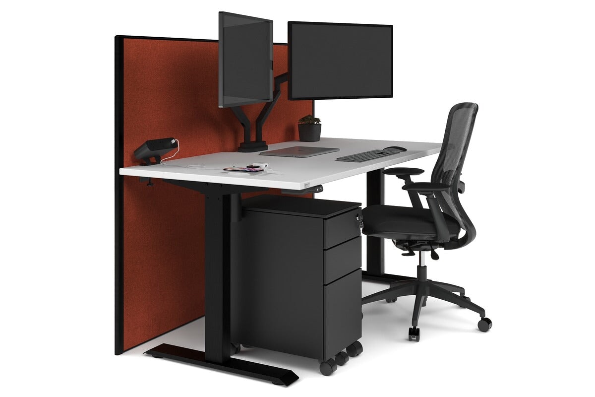 Just Right Height Adjustable Desk [1200L x 800W with Cable Scallop] Jasonl black leg white orange squash (1200H x 1200W)