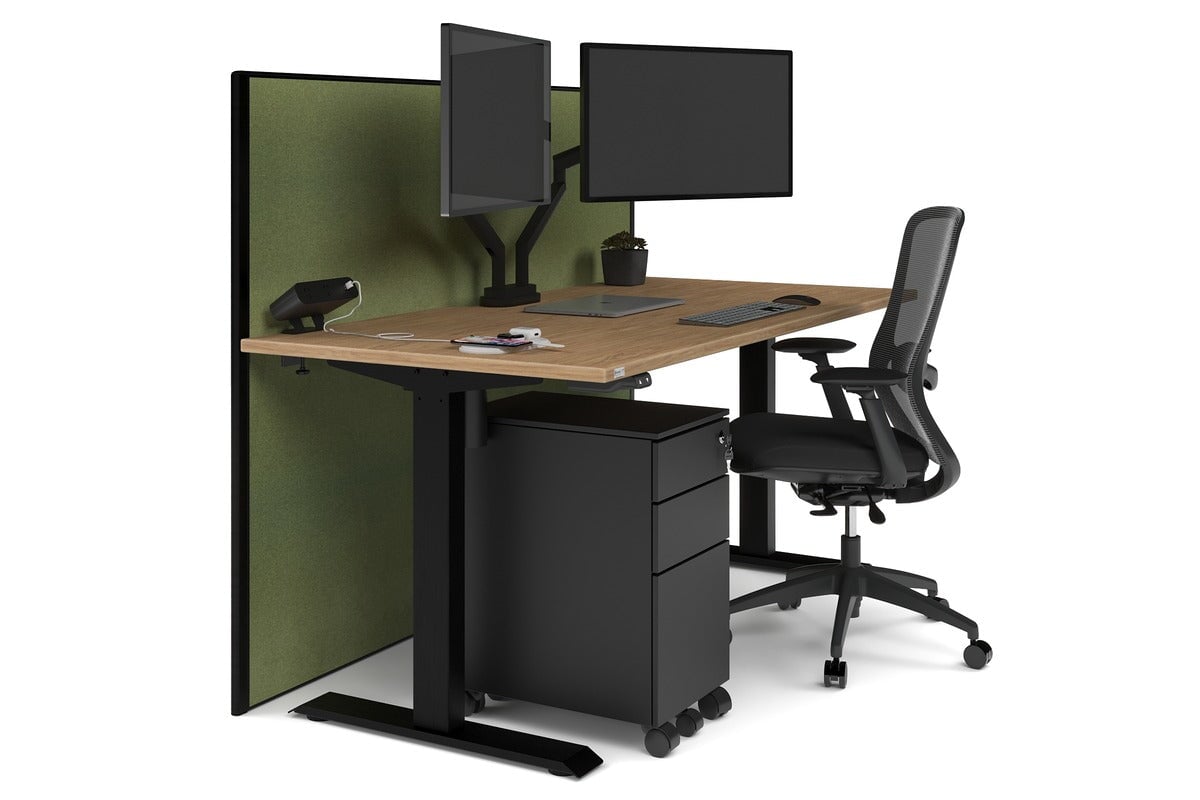 Just Right Height Adjustable Desk [1200L x 800W with Cable Scallop] Jasonl black leg salvage oak green moss (1200H x 1200W)
