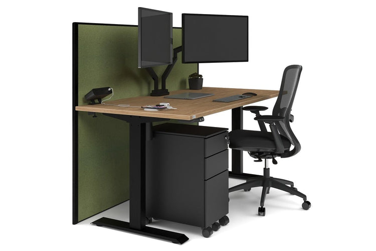 Just Right Height Adjustable Desk [1200L x 800W with Cable Scallop] Jasonl black leg salvage oak green moss (1200H x 1200W)