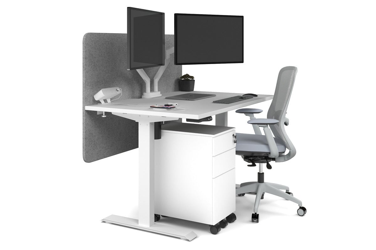 Just Right Height Adjustable Desk [1200L x 800W with Cable Scallop] Jasonl white leg white light grey echo panel (820H x 1200W)