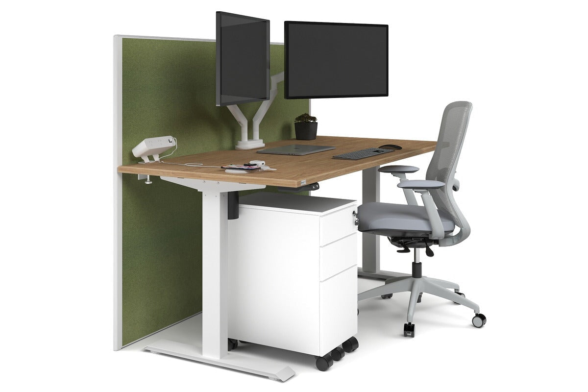 Just Right Height Adjustable Desk [1200L x 800W with Cable Scallop] Jasonl white leg salvage oak green moss (1200H x 1200W)