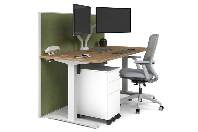 Just Right Height Adjustable Desk [1200L x 800W with Cable Scallop] Jasonl white leg salvage oak green moss (1200H x 1200W)