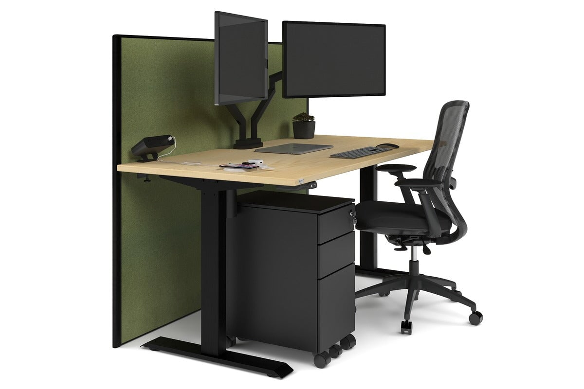Just Right Height Adjustable Desk [1200L x 800W with Cable Scallop] Jasonl black leg maple green moss (1200H x 1200W)