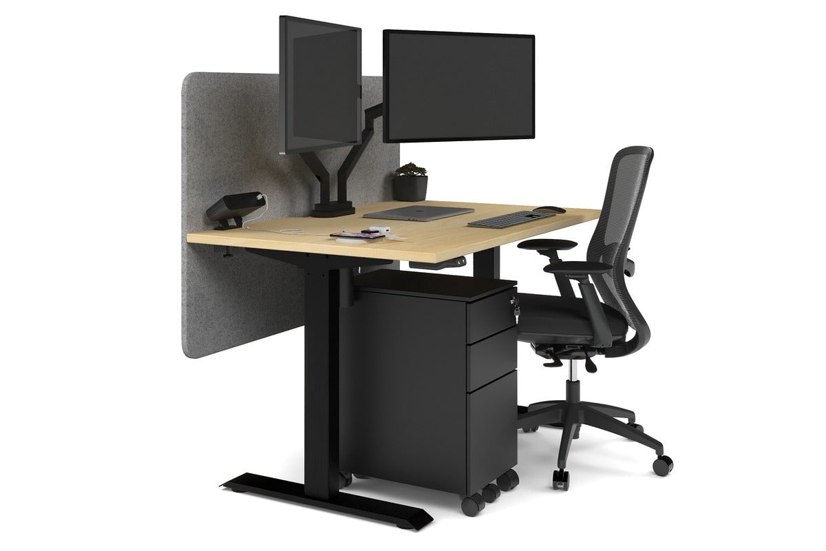 Just Right Height Adjustable Desk [1200L x 800W with Cable Scallop] Jasonl black leg maple light grey echo panel (820H x 1200W)