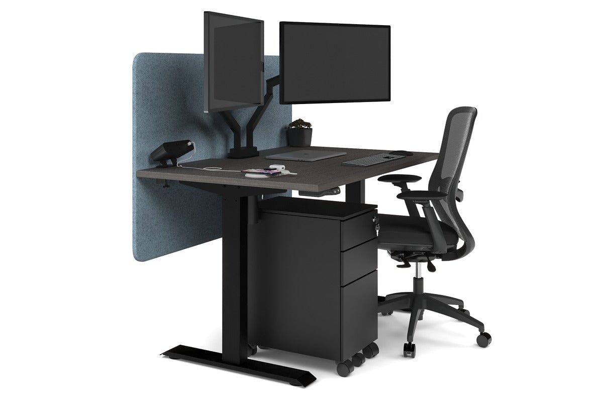 Just Right Height Adjustable Desk [1200L x 800W with Cable Scallop] Jasonl black leg dark oak blue echo panel (820H x 1200W)