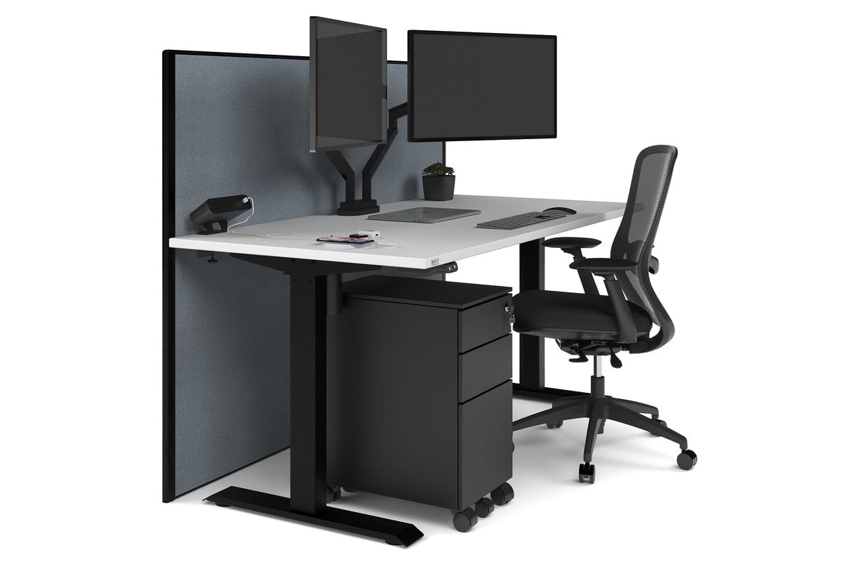 Just Right Height Adjustable Desk [1200L x 800W with Cable Scallop] Jasonl black leg white cool grey (1200H x 1200W)