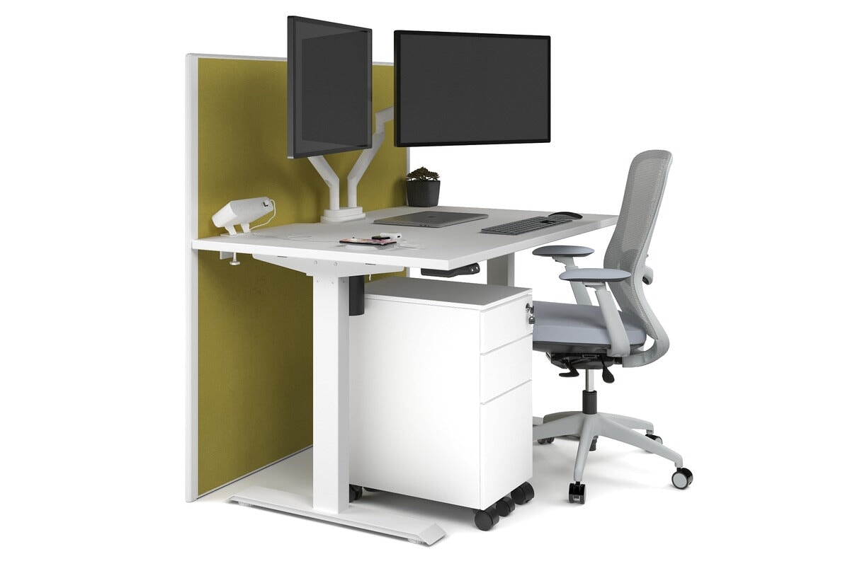 Just Right Height Adjustable Desk [1200L x 800W with Cable Scallop] Jasonl white leg white mustard yellow (1200H x 1200W)
