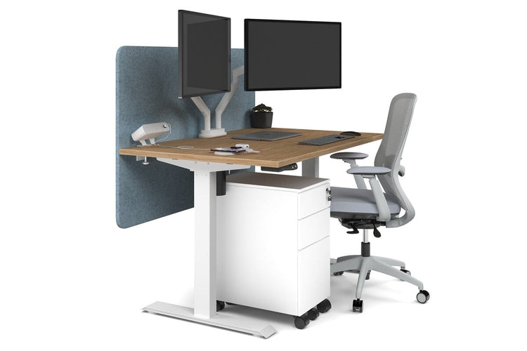 Just Right Height Adjustable Desk [1200L x 800W with Cable Scallop] Jasonl white leg salvage oak blue echo panel (820H x 1200W)