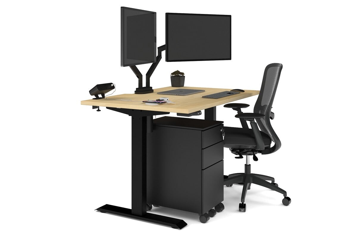 Just Right Height Adjustable Desk [1200L x 800W with Cable Scallop] Jasonl black leg maple none
