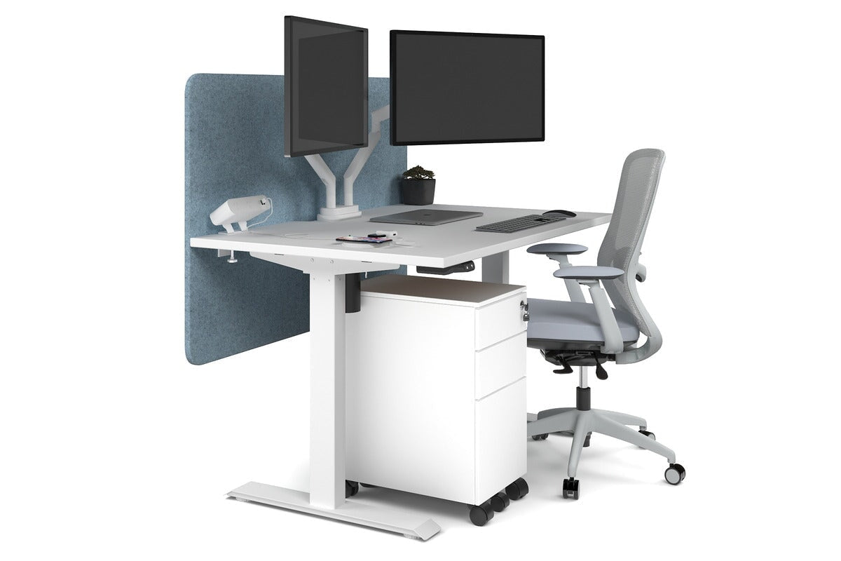 Just Right Height Adjustable Desk [1200L x 800W with Cable Scallop] Jasonl white leg white blue echo panel (820H x 1200W)