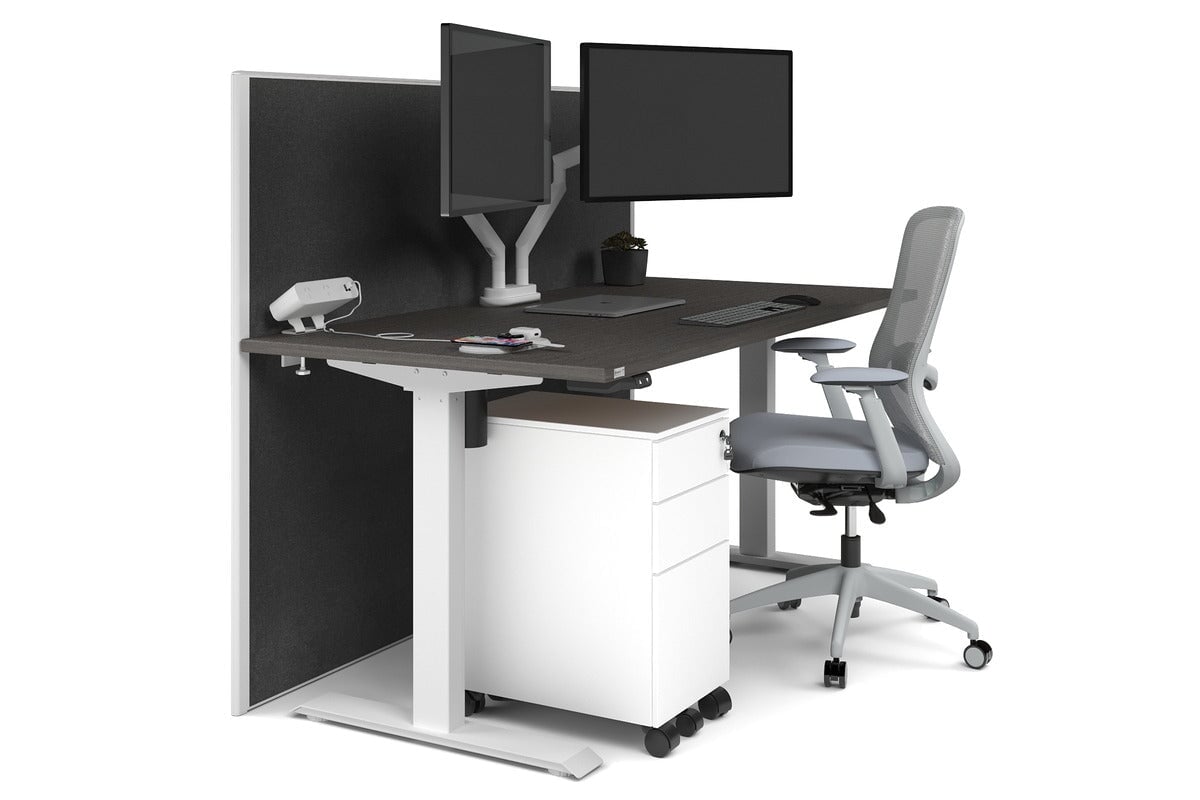 Just Right Height Adjustable Desk [1200L x 800W with Cable Scallop] Jasonl white leg dark oak moody charchoal (1200H x 1200W)