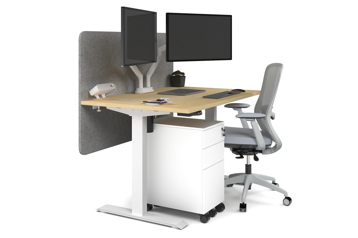 Just Right Height Adjustable Desk [1200L x 800W with Cable Scallop] Jasonl white leg maple light grey echo panel (820H x 1200W)