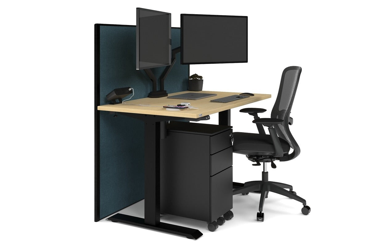Just Right Height Adjustable Desk [1400L x 700W] Jasonl black leg maple deep blue (1200H x 1400W)