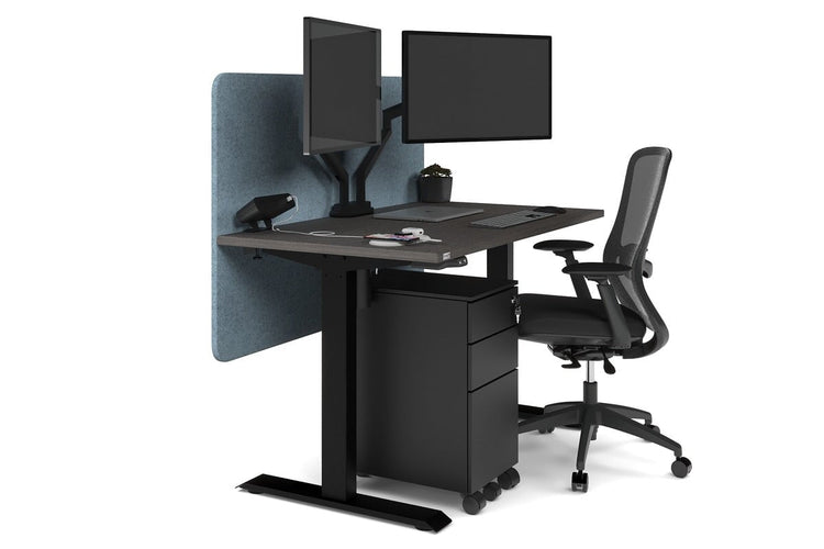 Just Right Height Adjustable Desk [1400L x 700W] Jasonl black leg dark oak blue echo panel (820H x 1400W)