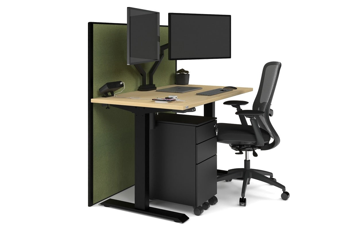 Just Right Height Adjustable Desk [1400L x 700W] Jasonl black leg maple green moss (1200H x 1400W)