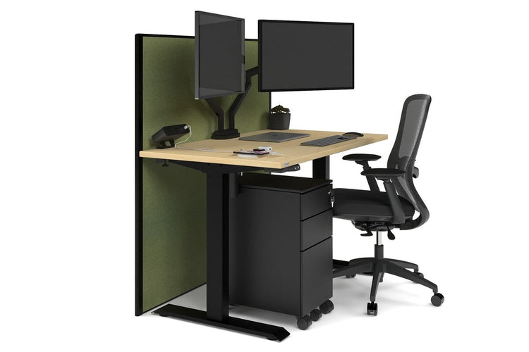 Just Right Height Adjustable Desk [1400L x 700W] Jasonl black leg maple green moss (1200H x 1400W)