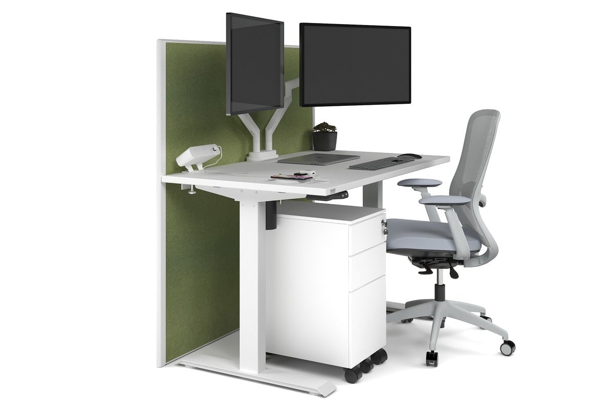 Just Right Height Adjustable Desk [1400L x 700W] Jasonl white leg white green moss (1200H x 1400W)