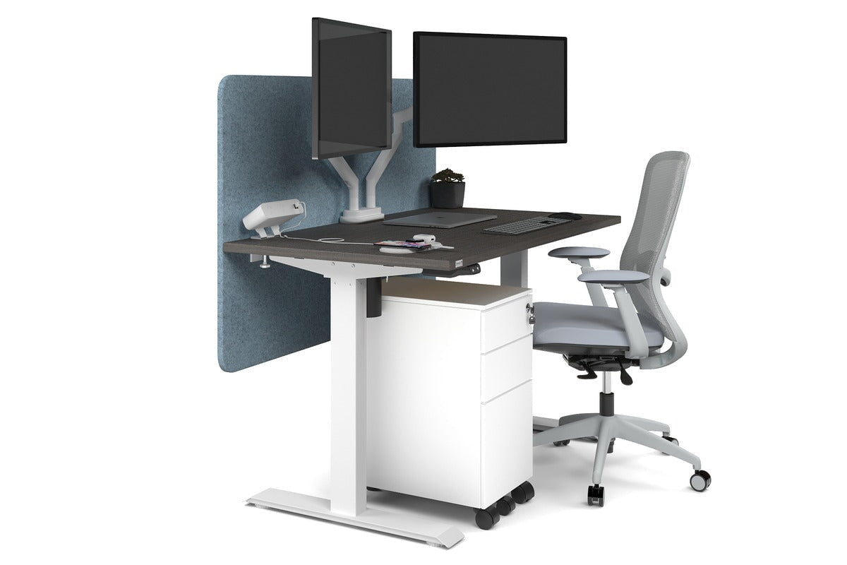 Just Right Height Adjustable Desk [1400L x 700W] Jasonl white leg dark oak blue echo panel (820H x 1400W)