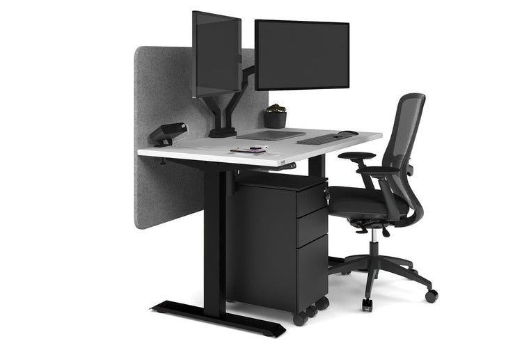 Just Right Height Adjustable Desk [1400L x 700W] Jasonl black leg white light grey echo panel (820H x 1400W)
