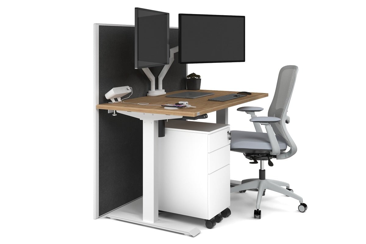Just Right Height Adjustable Desk [1400L x 700W] Jasonl white leg salvage oak moody charchoal (1200H x 1400W)