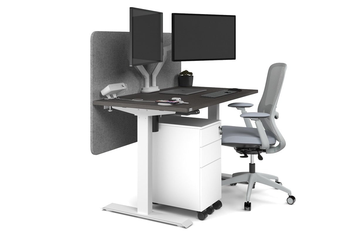 Just Right Height Adjustable Desk [1400L x 700W] Jasonl white leg dark oak light grey echo panel (820H x 1400W)
