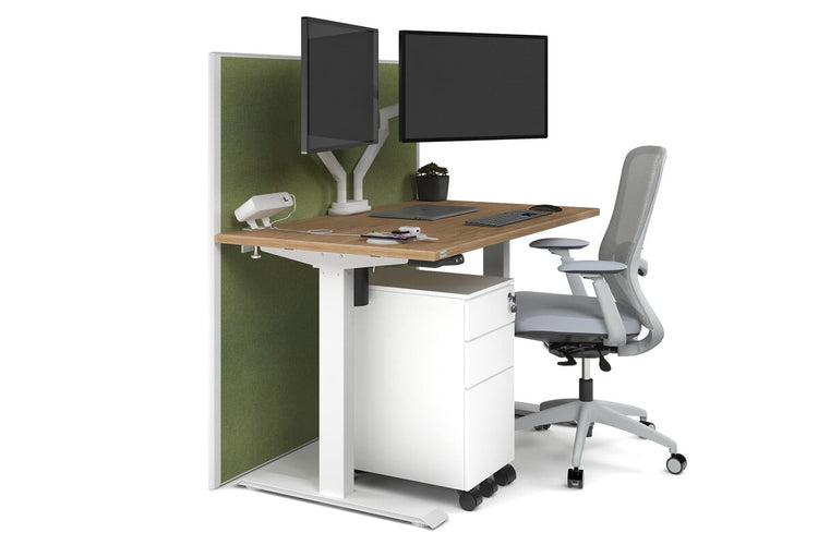 Just Right Height Adjustable Desk [1400L x 700W] Jasonl white leg salvage oak green moss (1200H x 1400W)