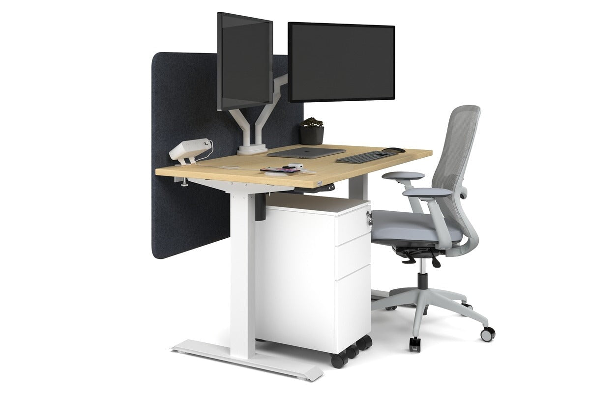Just Right Height Adjustable Desk [1400L x 700W] Jasonl white leg maple dark grey echo panel (820H x 1400W)