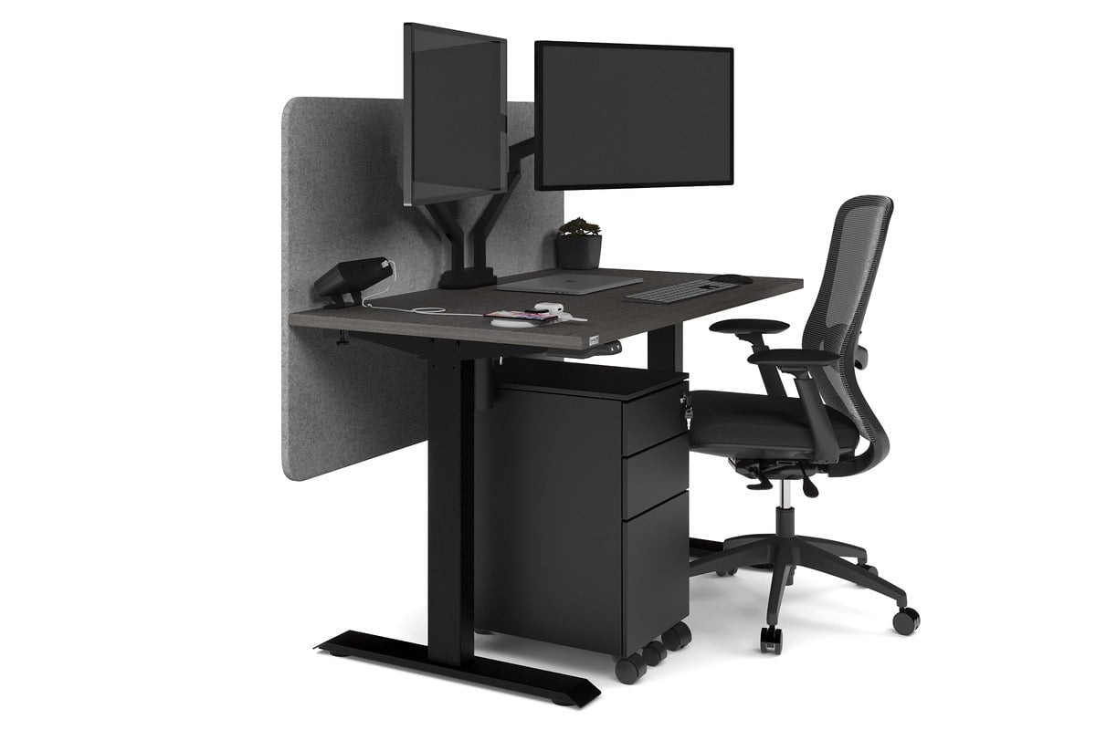 Just Right Height Adjustable Desk [1400L x 700W] Jasonl black leg dark oak light grey echo panel (820H x 1400W)