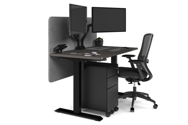 Just Right Height Adjustable Desk [1400L x 700W] Jasonl black leg dark oak light grey echo panel (820H x 1400W)