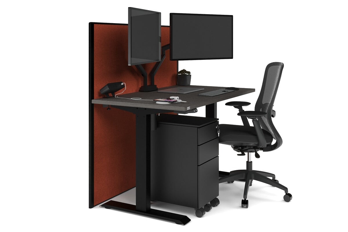 Just Right Height Adjustable Desk [1400L x 700W] Jasonl black leg dark oak orange squash (1200H x 1400W)