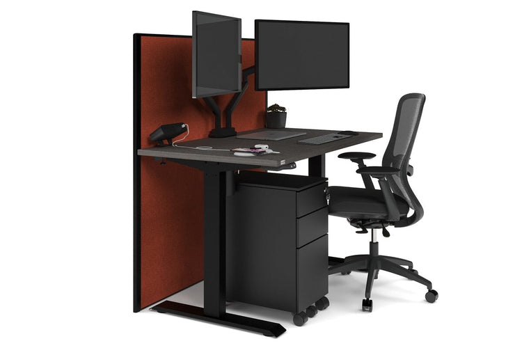 Just Right Height Adjustable Desk [1400L x 700W] Jasonl black leg dark oak orange squash (1200H x 1400W)